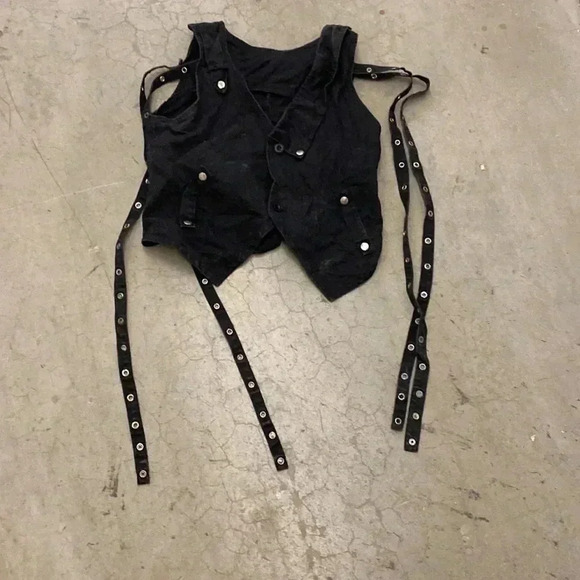 Goth black  denim vest - Picture 1 of 5